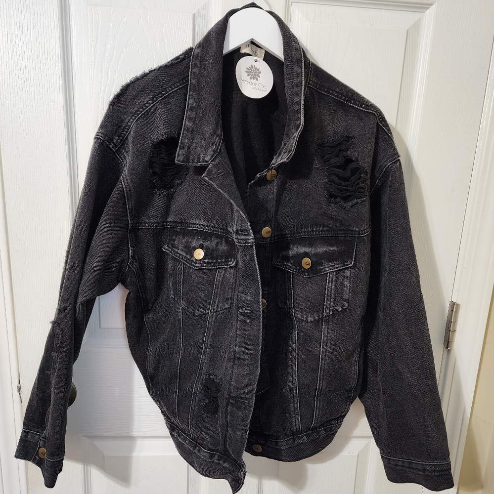 NWT Oversized Distressed Jean Jacket